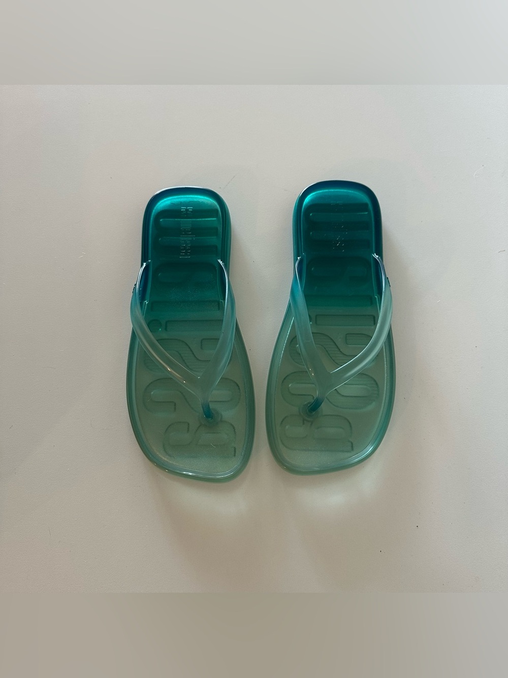 NEW Melissa Beachwear Flip Flops Thongs Sandals 9 Green Blue Transparent Clear